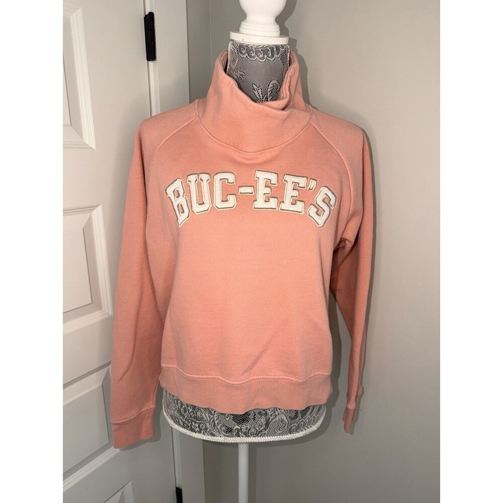 Buc-ee's Size Medium Pink High Neck Pullover Hoodie Sweatshirt Cropped
